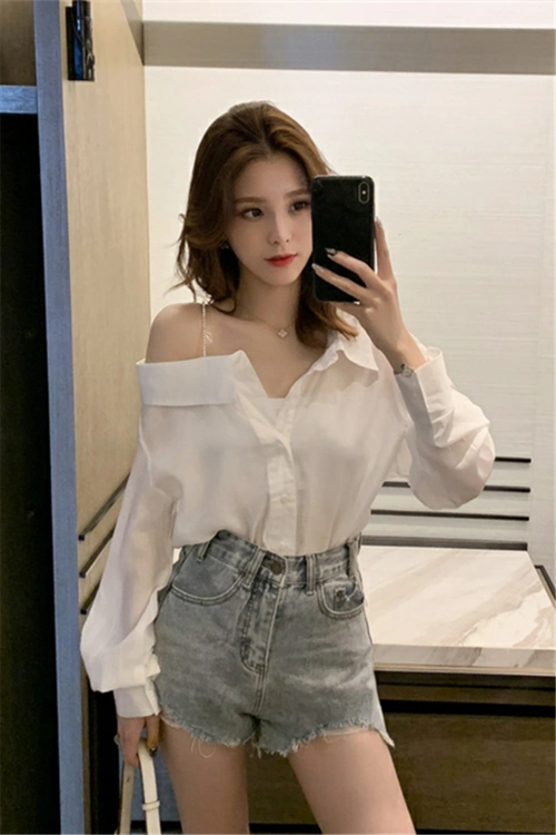 吊带露肩衬衫