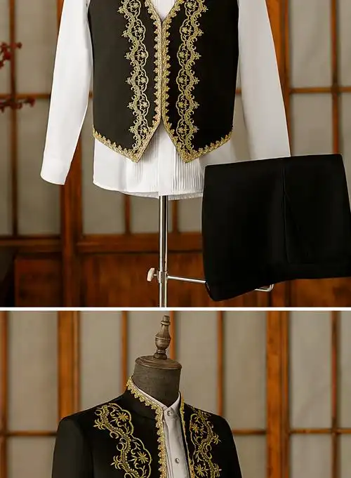 欧洲贵族服装男士复古中世纪礼服王子国王戏服欧式舞台演出服 黑色