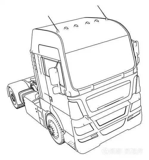 线框大卡车载体.在白色背景下被隔离.描摹3d 的插图.eps 10 矢量格式