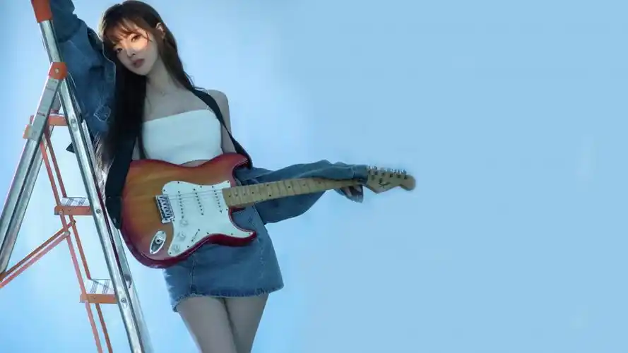 夏木颖吉他牛仔美女好看身材4k壁纸