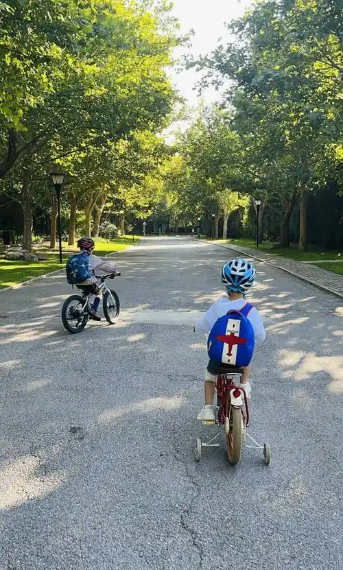 靳东晒照为4岁小儿子庆生 两个孩子骑车背影好可爱