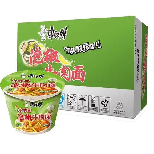 康师傅泡椒牛肉面桶面整箱108g12桶方便面泡面