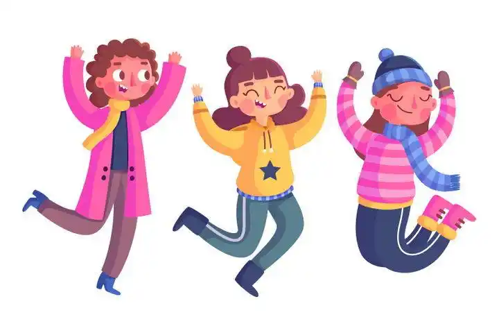3款高兴得跳起来的卡通女孩图片免抠矢量图素材