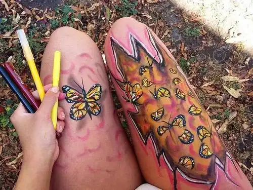 赏析|画在大腿上的立体彩绘