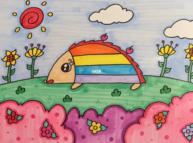 小刺猬儿童画简笔画创意画简单动物画