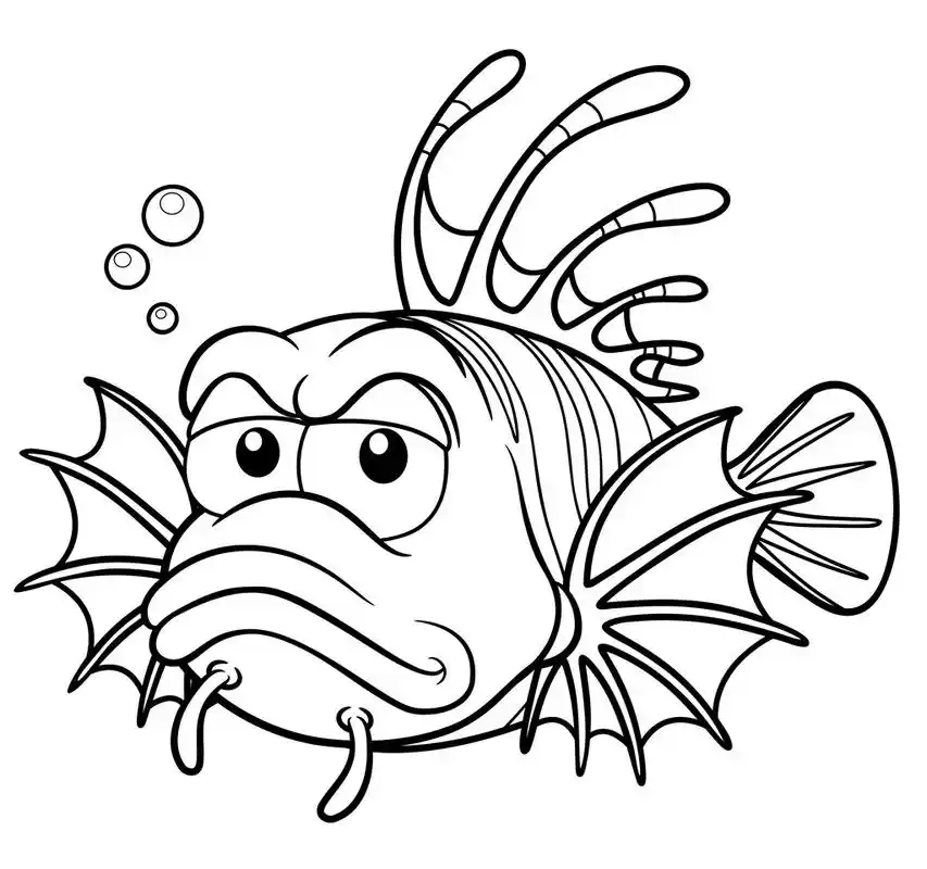 狮子卡通,狮子鱼卡通-着色书矢量图