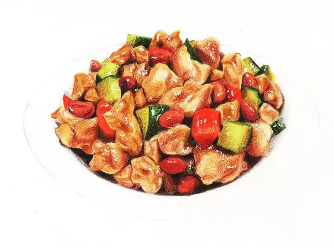 【驴大萌彩铅教程110】手绘美食 宫保鸡丁