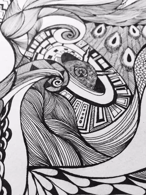 装饰画手绘黑白线条墙画线条黑白装饰画荷花儿儿童画素材|人物装饰画