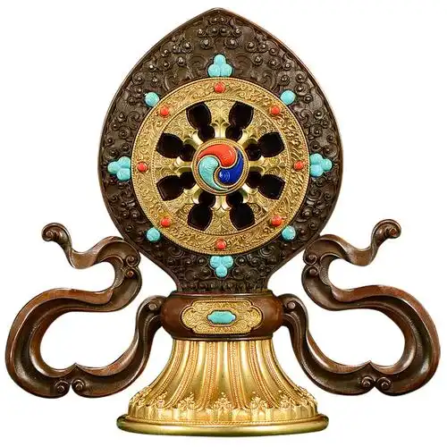 金轮王七珍宝西藏佛具用品家用供奉铜佛法轮摆件