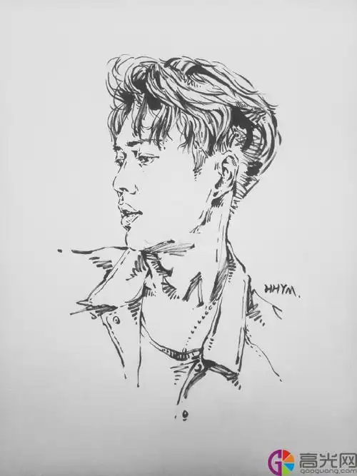 明星张艺兴速写临摹图片,张艺兴黑白速写优秀范本