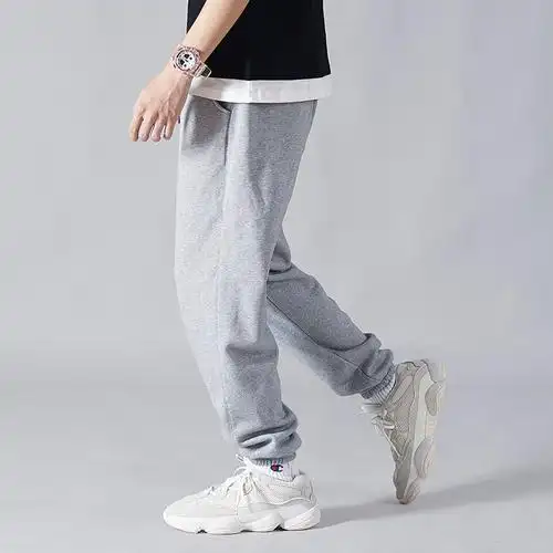 yuansu秋季运动裤男士宽松束脚裤秋冬季加绒休闲长裤子灰色加厚篮球