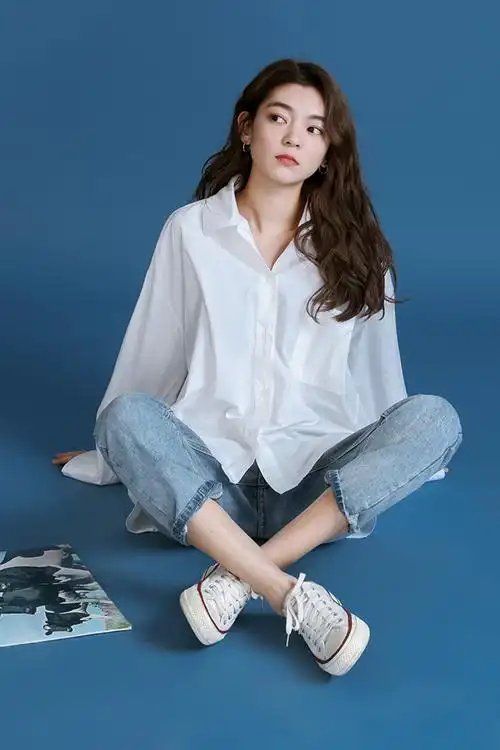 墨锦白衬衫女宽松休闲长袖纯色上衣2020春百搭基础款外穿衬衣