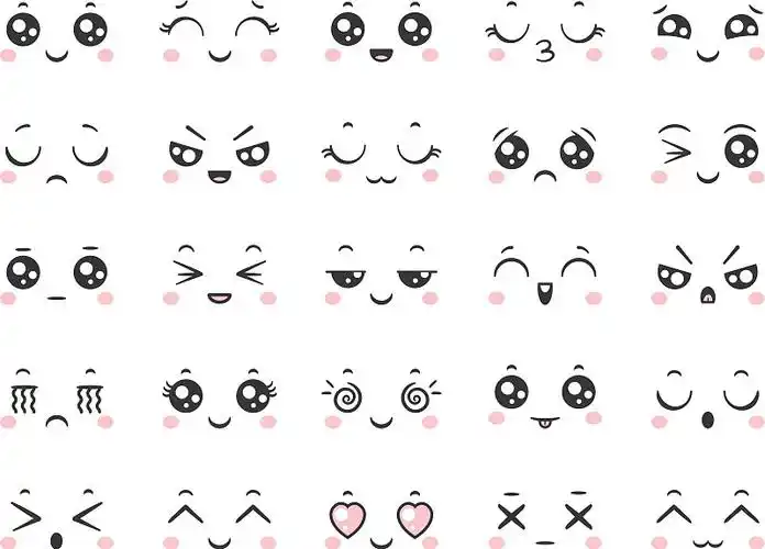 可爱的涂鸦表情符号与面部表情图片