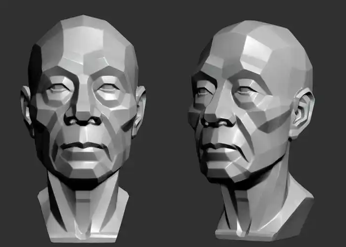 obj格式块面老头减面高模人头结构概括3d模型