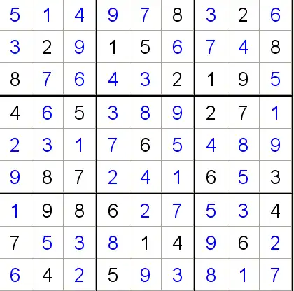 九宫格 用数字1~9来解81宫 使每行,每列及两对角线上的九个数字不重复