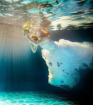 摄影,水下,女性,波纹,游泳,潜水,婚纱