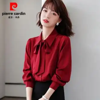 cardin)春款气质雪纺衬衫女春装2024年春季新款洋气小衫女士红色长袖