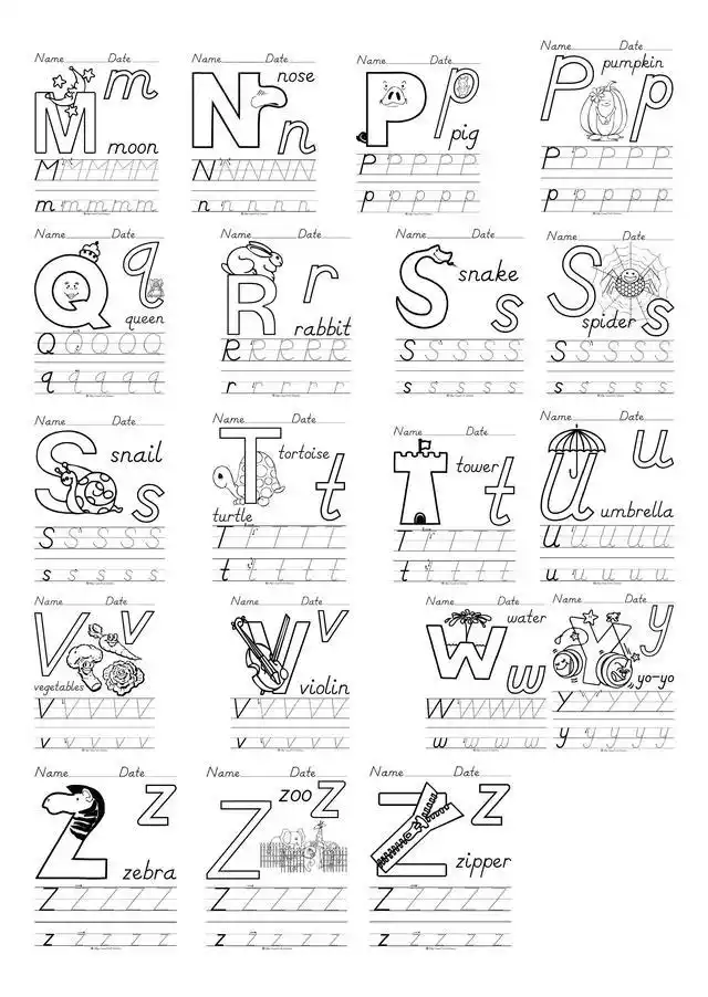 26个英文字母学习,手写体可描红练习,联想记忆英语字母