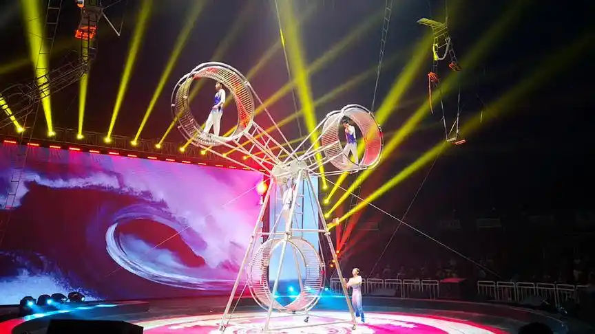 高空转轮行走杂技表演