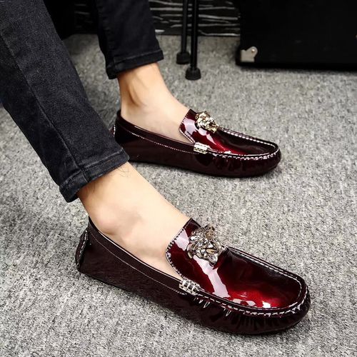 深酒红色漆皮男豆豆鞋经典轻质驾车鞋舒适百搭美人头像低帮懒人鞋