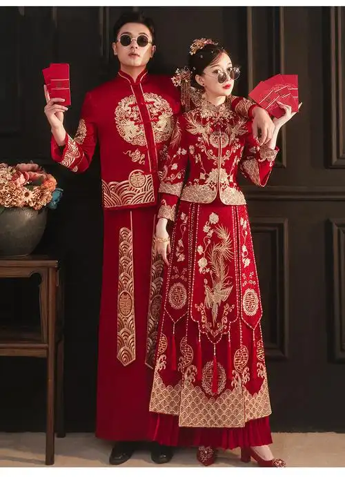 喜结良缘永结同心高档中式结婚礼服新娘新郎唐装秀禾服春夏婚纱小个子