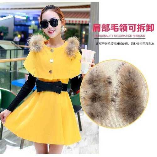 2020秋冬新款时尚气质收腰斗篷披肩毛呢连衣裙女长袖显瘦两件套女