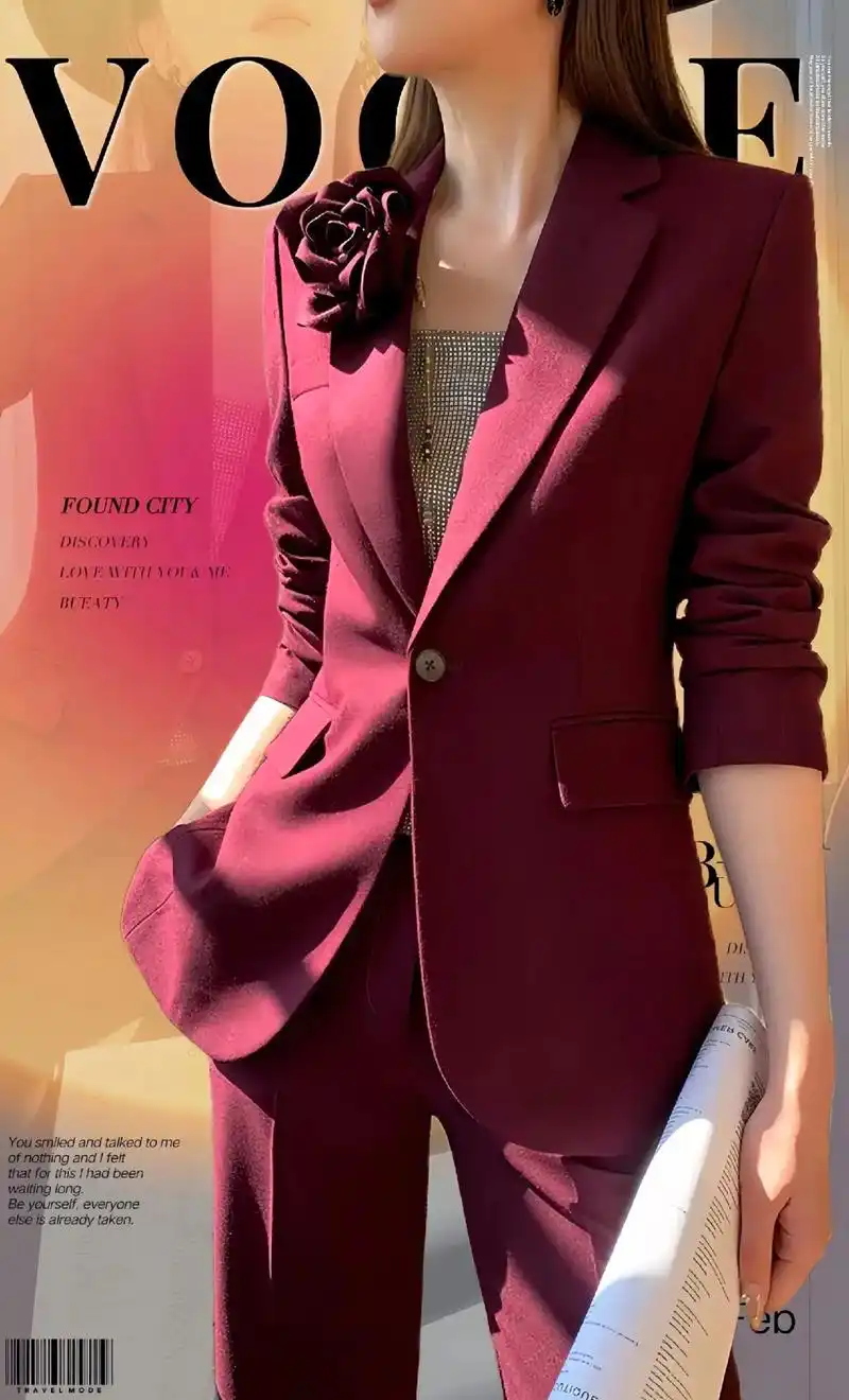 御姐们:春季新款枣红色职业西装套装来咯 - 抖音