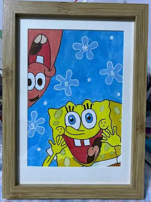 真的好喜欢海绵宝宝派大星#我的日常  #油画棒教程  #油画棒临摹  #高