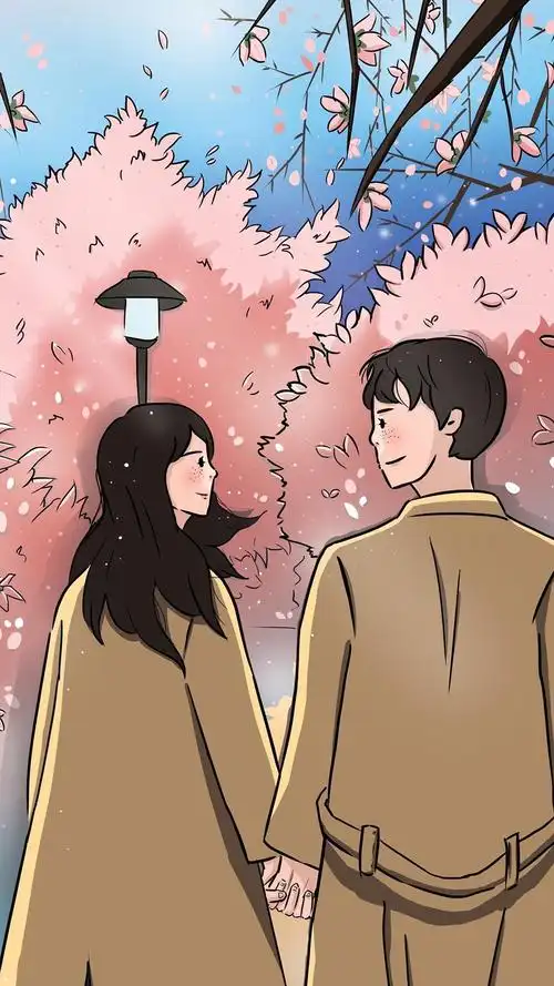 甜蜜小情侣插画美图手机壁纸_风格_手机壁纸下载_美桌网