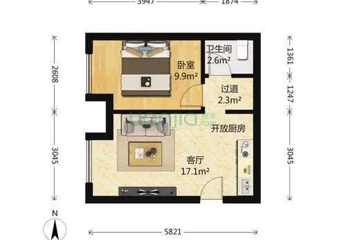 北洼西里2室1厅1卫50平米装修案例