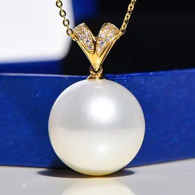 鑫润159mm点位孤品金南洋南洋澳白海水珍珠吊坠项链强光单颗颈饰