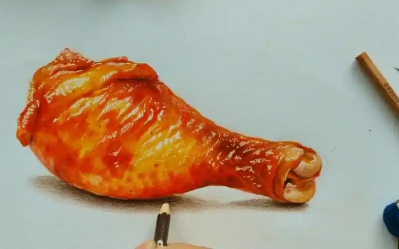 活动作品彩铅手绘彩铅鸡腿超级有食欲