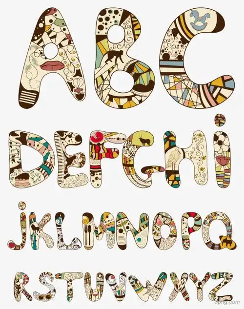 卡通手绘风格26个英文字母