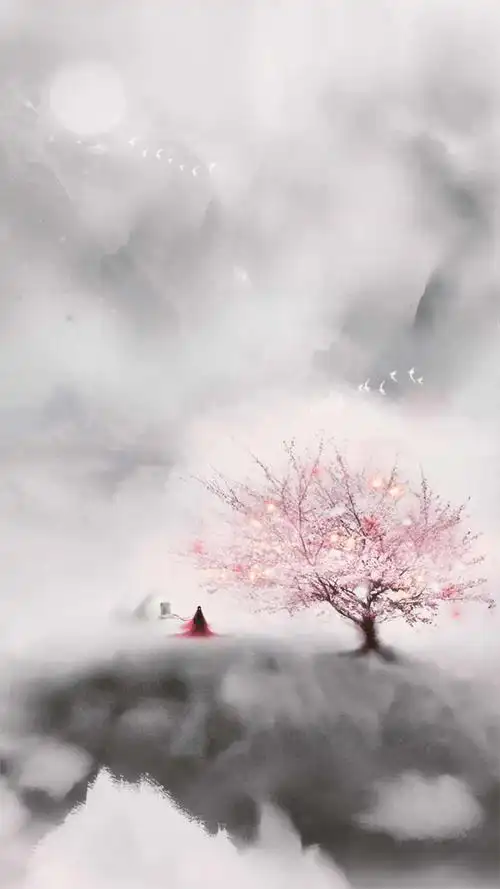 河流红衣灰色古风歌曲h5背景素材