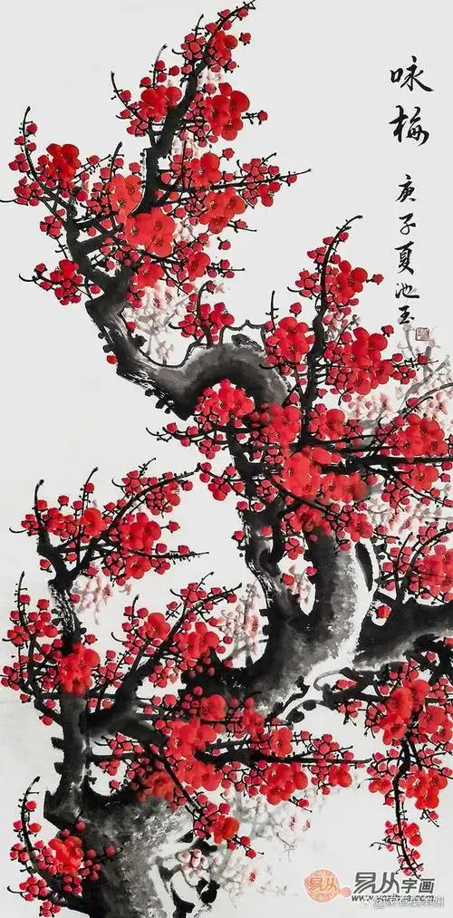 国画梅花图 凌寒独自开 尽显芳华悬挂在家中尽显氛围