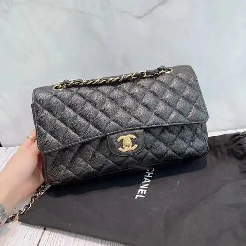 9878chanel香奈儿cf中号黑金荔枝纹链条包