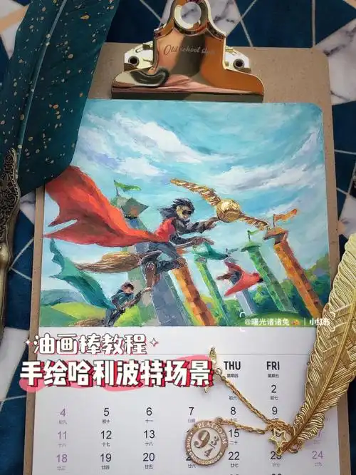 手绘哈利系列骑光轮2000追逐金色飞贼