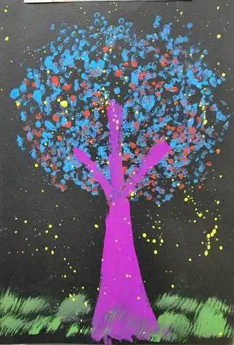 颜料画:《美丽的大树》