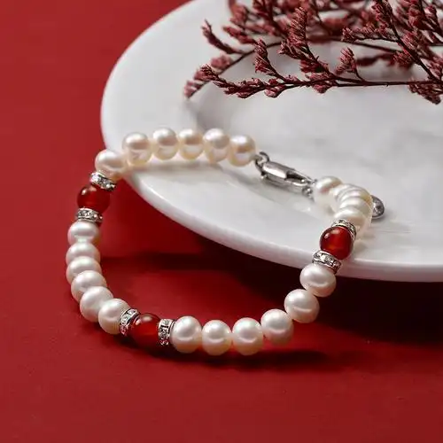 京润珍珠倾丽淡水珍珠玛瑙手链白色近圆形时尚简约送礼附证书白色6