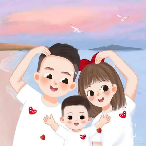 一家三口男宝全家福头像背景图