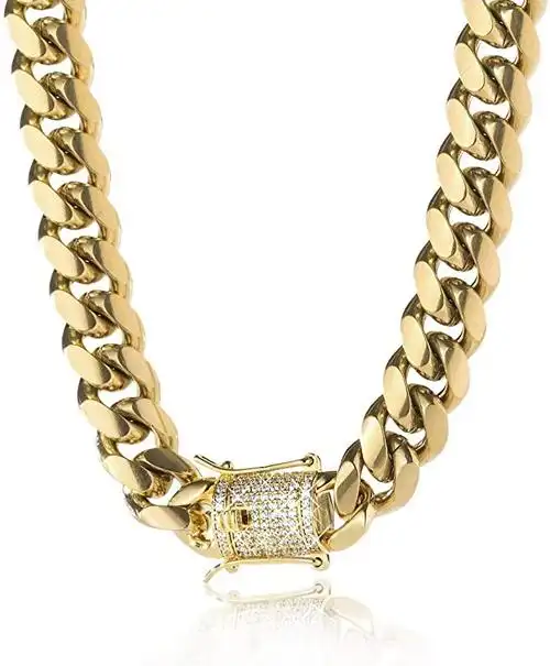 tripod jewelry 14k 镀金迈阿密古巴链手链带钻石扣环 8 毫米,10 毫米