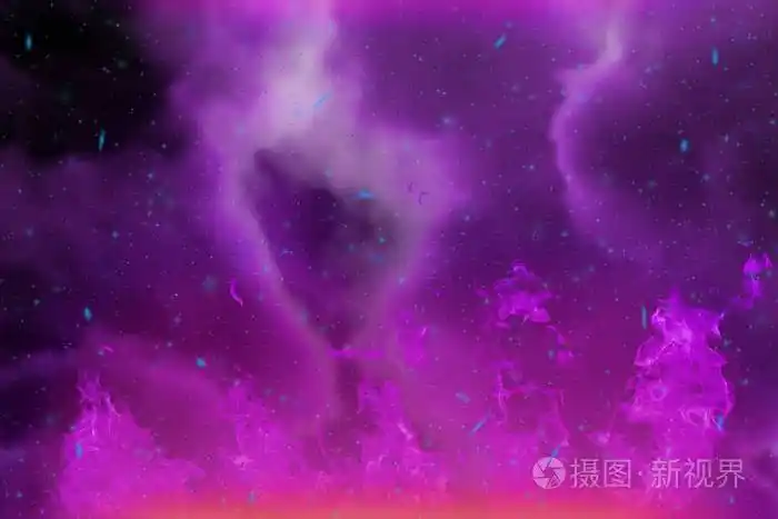 抽象幻想紫色火和烟雾五颜六色的背景与火花和烟雾