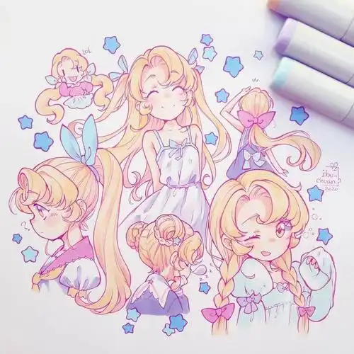 超级可爱q的马克笔动漫手绘线稿很漂亮