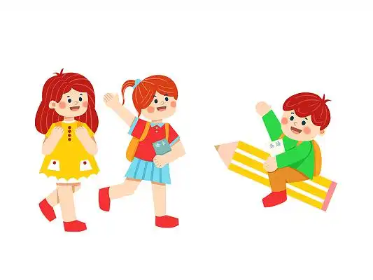 彩色卡通手绘学生开学季人物png素材元素