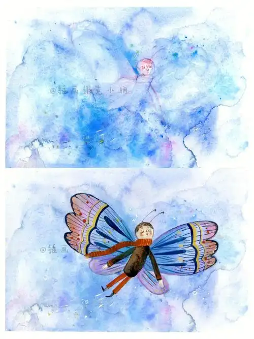 水彩氛围感蓝蝴蝶插画课程示范
