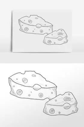 线描素描食物奶酪面包插画