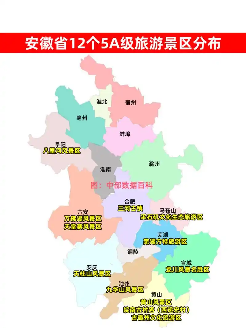 安徽省12个5a级旅游景区分布情况  安徽一共有12个5a级旅游景区,分布