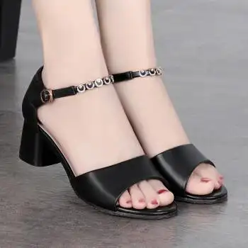 fgacct夏季新款包跟凉鞋女时尚软底百搭女鞋粗跟防滑妈妈鞋工作鞋女