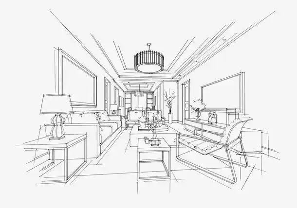 一点透视室内效果图线稿