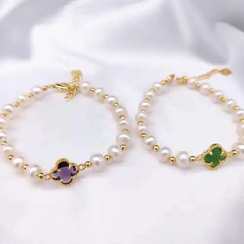 新款淡水珍珠手链四叶草手链礼品珍珠手链ins网红七夕礼品批发